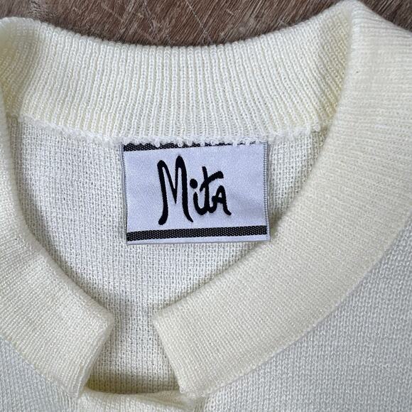 Mita Beautiful Vintage Cream Off White Acrylic Sweater Cardigan Gold Buttons - Picture 6 of 7